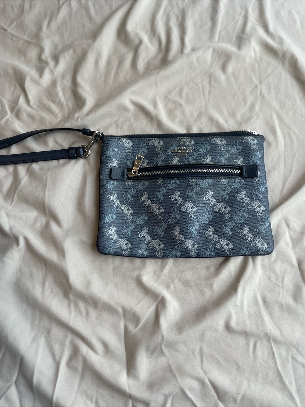 Coach Navy and Light Blue Signature Coach Carriage Wristlet Crossbody